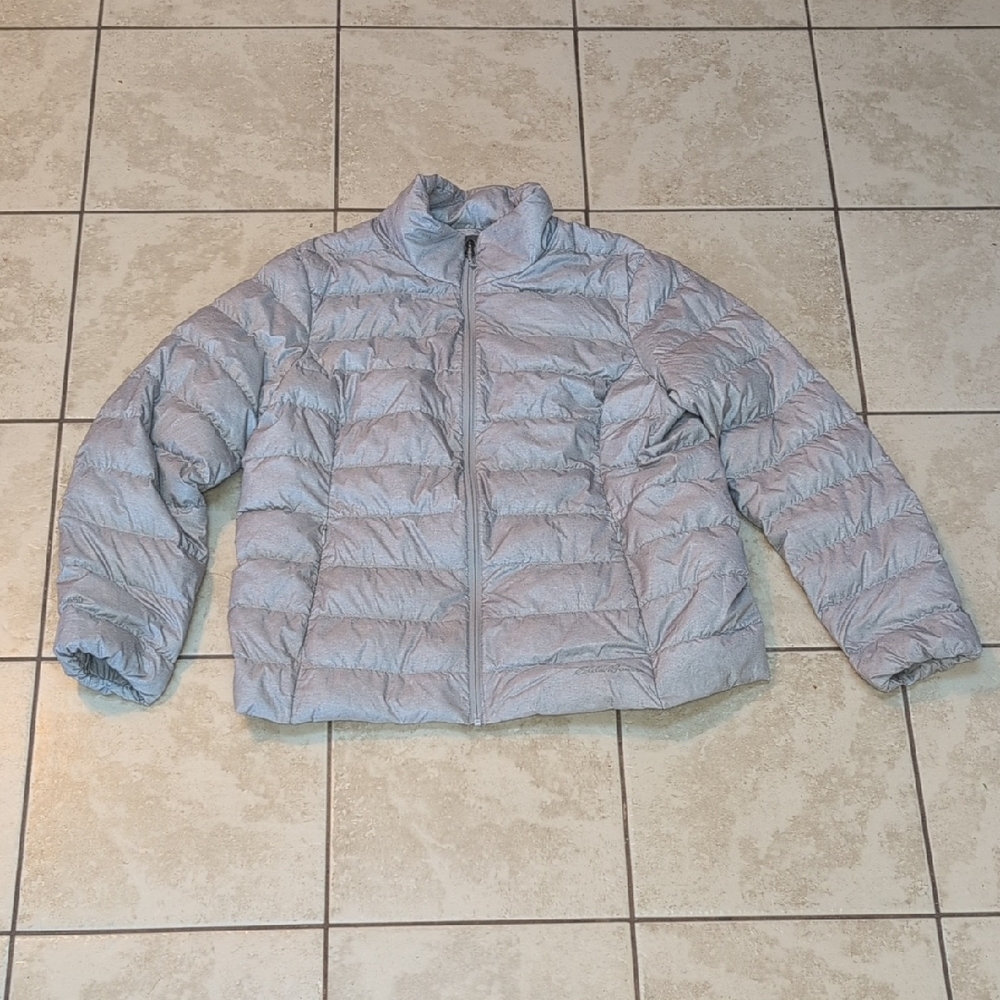 Eddie Bauer light grey Women's Down Jacket Zipper Mock Neck light down fill